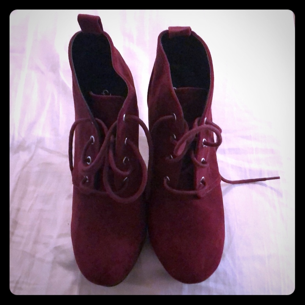 Qupid red suede wedge bootie